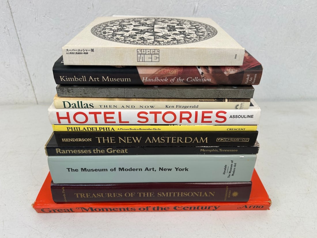 11 Misc. Art and Travel Books: 11 Misc. Art and Travel Books including The Kimbel Art Museum - Handbook of the Collection edited by Timothy Potts c. 2003 in original dust jacket; Super Escher - Tracing the Creative Path of a Unique