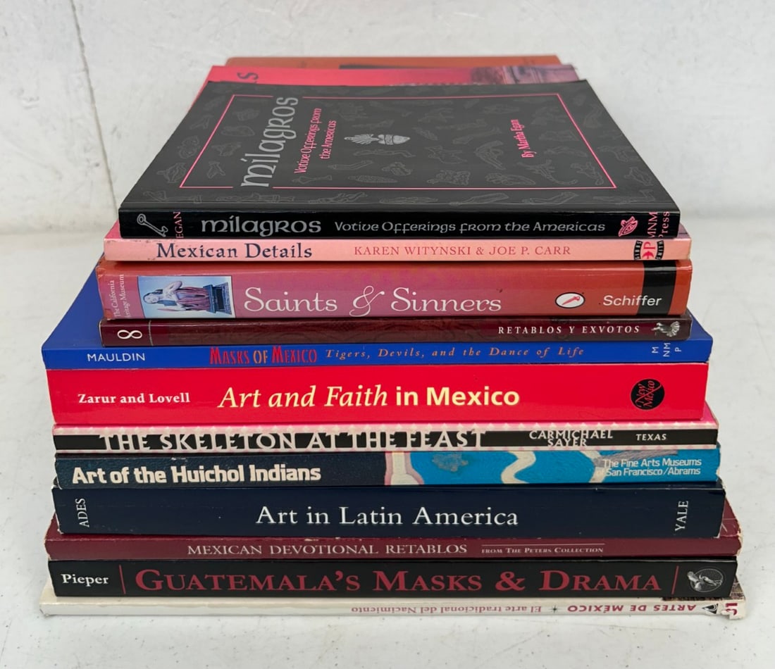 12 Books on Mexican and Latin American Folk Art: 12 Books on Mexican and Latin American Folk Art including Milagros - Votive Offerings from the Americas by Martha Egan published by the Museum of New Mexico Press c. 1991 (softcover); Mexican Details 