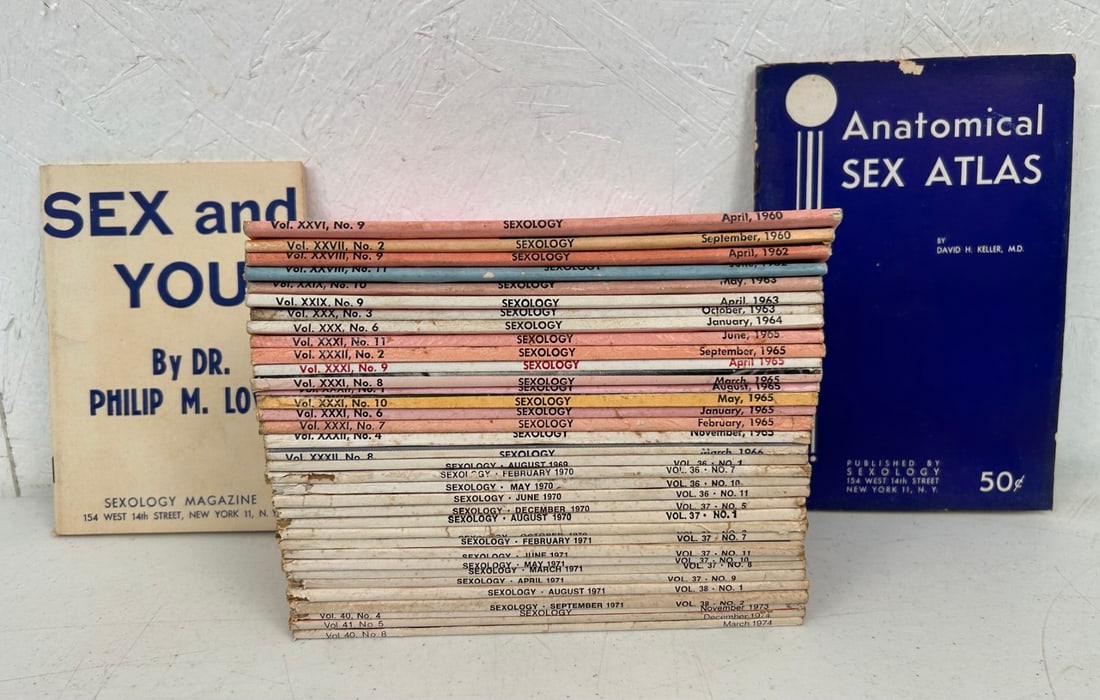 35 Volumes of Sexology Magazine (c. 1960-1974): 35 Volumes of Sexology Magazine (c. 1960-1974) including Sex and You by Dr. Philip M. Lovell and Anatomical Sex Atlas by David H. Keller both published by Sexology, New York. Each volume measures appr