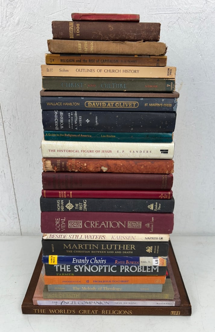 25 Misc. Books on Religion: 25 Misc. Books on Religion including Album fur Sonntagfchiiler by Karl Gerof c. 1880; The First Coming by Thomas Sheehan c. 1986; The Religious Background of American Culture by Thomas Cuming Hall c.