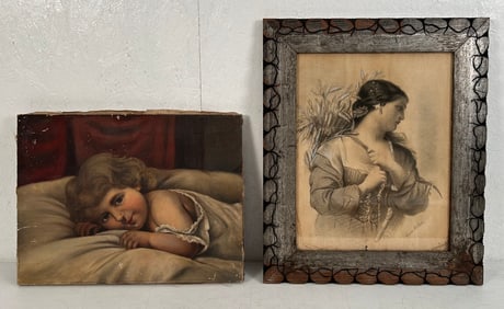 1 Oil on Canvas and 1 Charcoal on Paper 19th c.