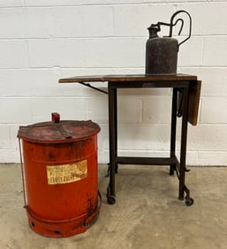 Industrial Furniture and Oil Can Lot