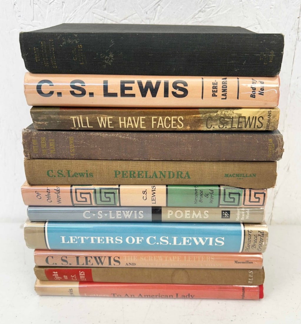 11 C.S. Lewis Hardcover Books: 11 C.S. Lewis Hardcover Books including Out of the Silent Planet published by The MacMillan Co. c. 1944 1st edition (no dust jacket); That Hideous Strength published by John Lane The bodley Head c. 19