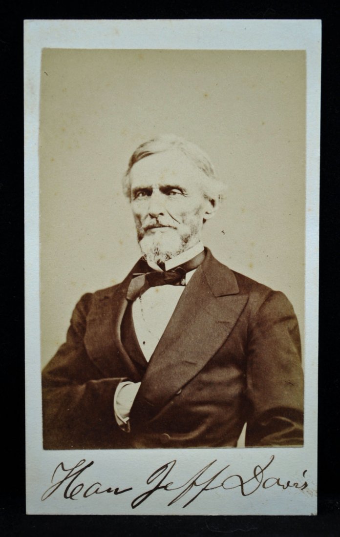 Jefferson Davis, CDV Memphis, Tennessee 1873: Jefferson Davis, CDV Memphis, Tennessee 1873, Signed Hon. Jeff Davis (signature believed to be secretary or family member" and inscription on verso "to Mrs. McClure"., D. Day 231 Main Street, Memphis,