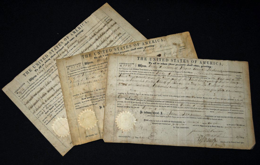 3 Presidential Land Grants Signed James Buchanan: 3 Presidential Land Grants Signed James Buchanan;; Elihu C. Bone, 136 Acres, Township 16, 1859, Batesville, Ark,;; Robert Gray of Independence County, Section 20, Township 14, 1857 for 40 acres;; Elih