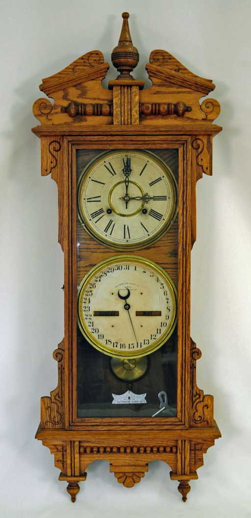 Waterbury No. 33 Oak Hanging Calendar Clock