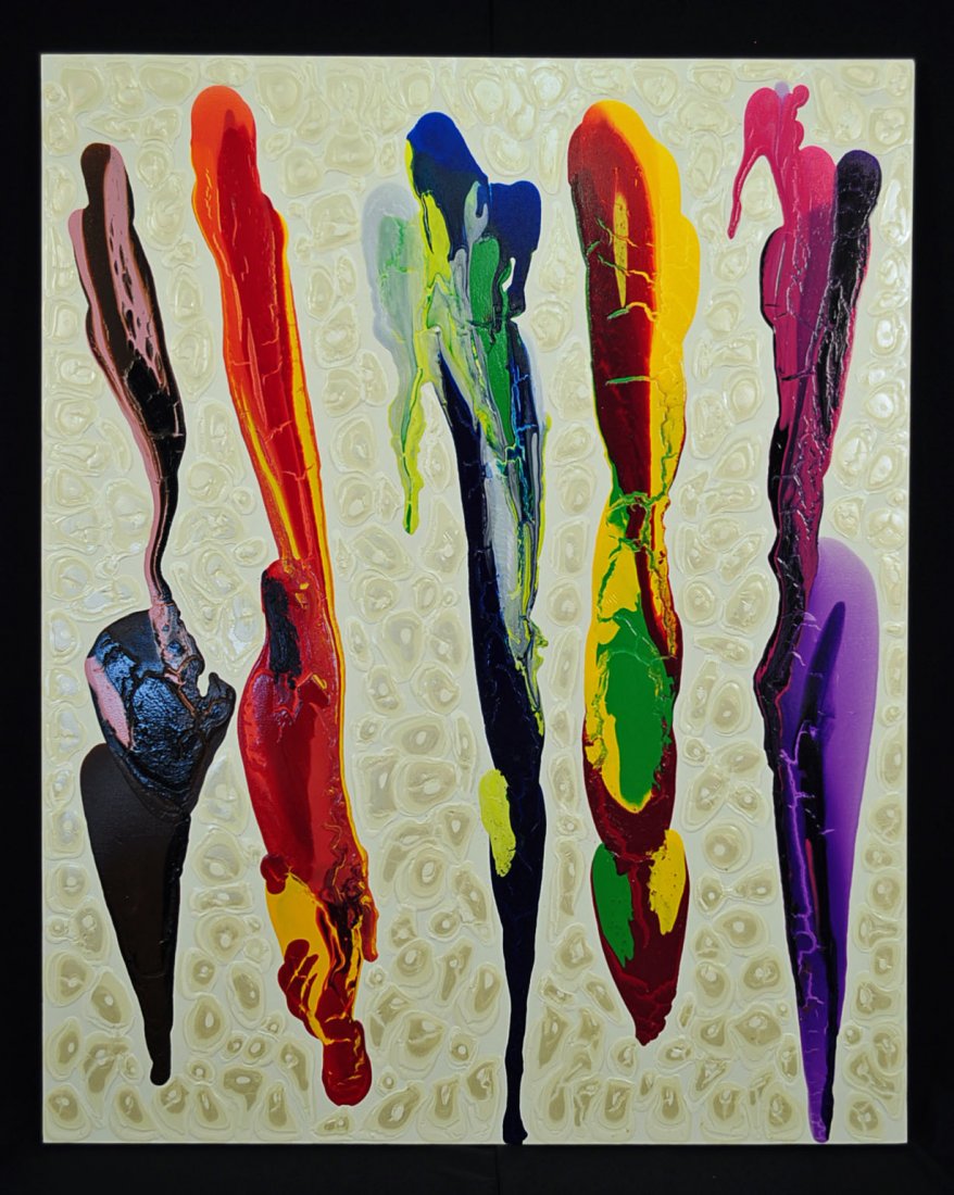 Sally Ko (b. 1971) Studio Acrylic Abstract: Sally Ko (b.1971 ), Studio acrylic abstract ,vividly textured, and wildly colored from a Memphis, Tn. river bluff home. Sally Ko was born in Seoul, Korea in 1971. Dimensions -48" X 60"