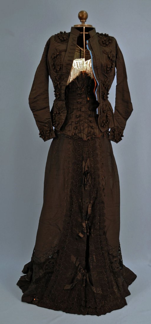 Edwardian lace Skirt with Black Jacket: Edwardian heavy lace skirt with black jacket and white top . Jacket has blue border at front seam.