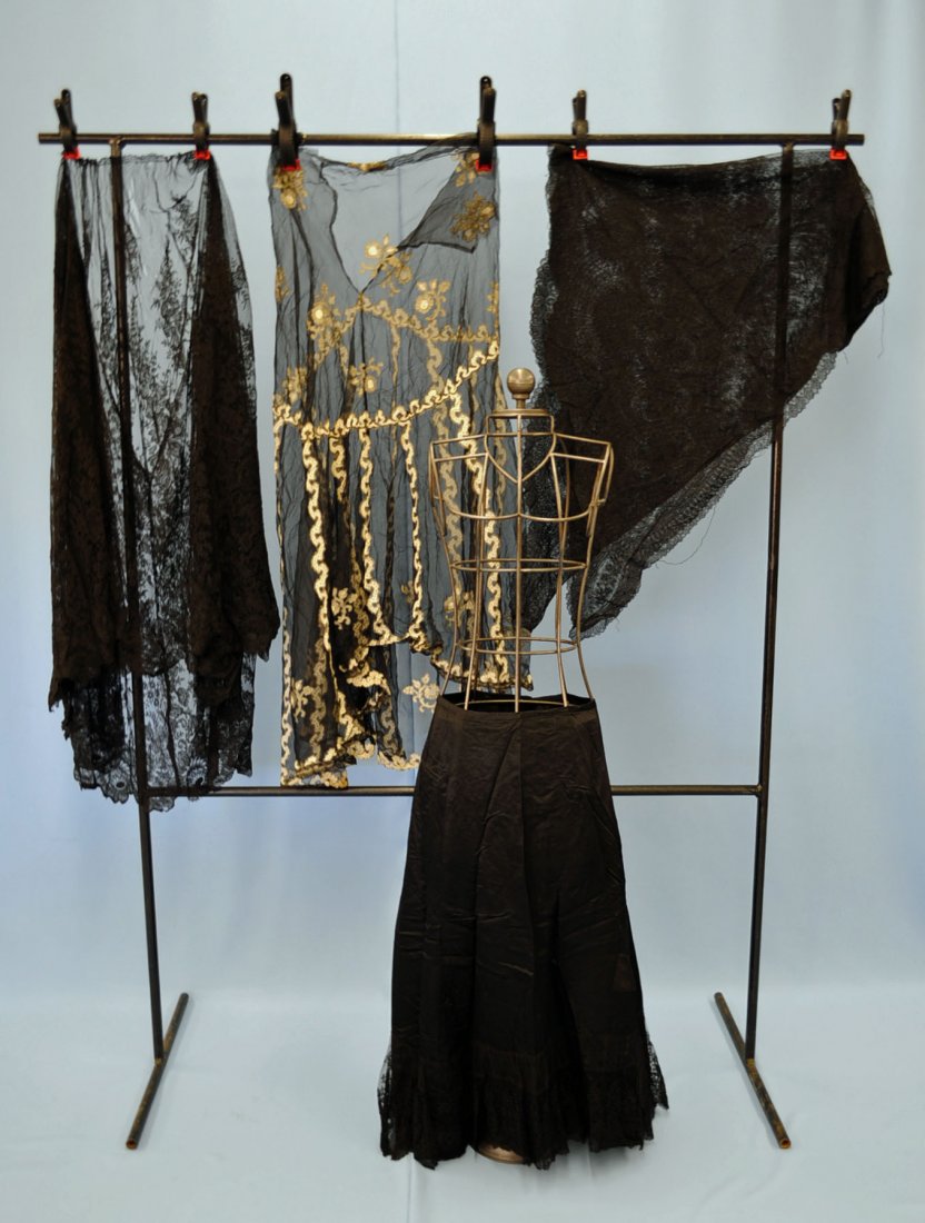Edwardian Lace Skirt , Gown and Two Scarfs: Edwardian lace skirt , gown and two scarfs.