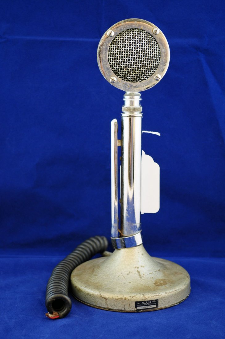 Vintage Microphone on Stand 12' H.: Vintage Microphone on Stand 12' High.
