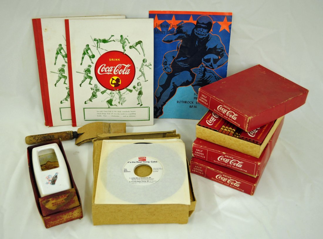 Coke, Sprite Boy Opener, 4 Box Pencils, Records: Coca Cola, Starr Sprite Boy Opener in Box , 4 Box Pencils 2 full and 1 partial (17 dozen pencils or 204 pencils), 17 Records 1973 Give The World A Coke. Coca Cola Ice pick.
