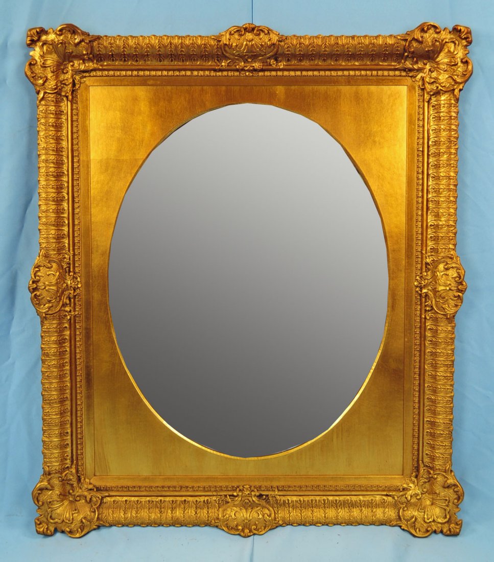 Victorian Gold leaf Frame w/ Oval Mirror C.1880: Victorian Gold leaf Frame w/ Oval Mirror C.1880. 33" X 39"