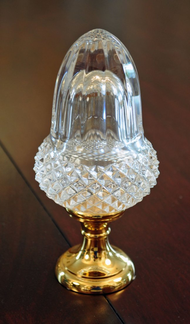 Chelsea House Acorn Crystal Newel Post Finial: Chelsea House Acorn Crystal Newel Post Finial w/ Brass Base Measures 7.5" H. "NOT AN ANTIQUE"