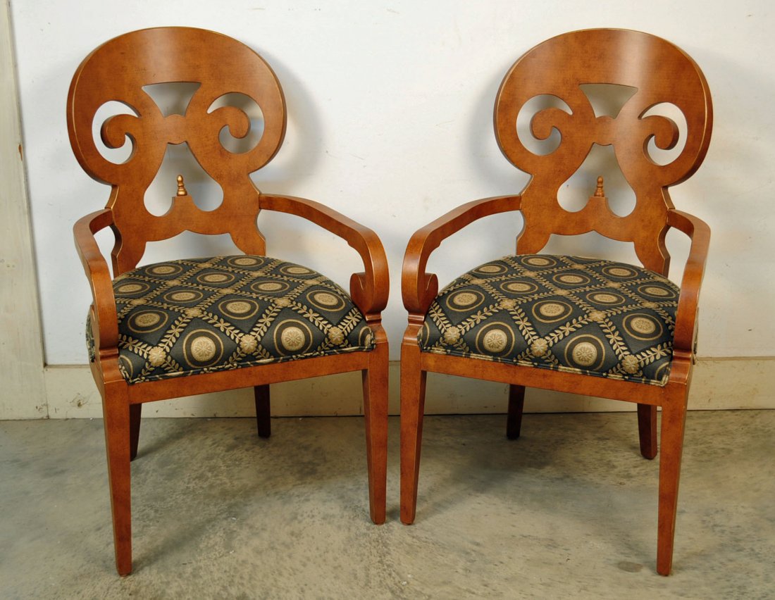 Pair of Custom Built Biedermeier Armchairs: Pair of Custom Built Biedermeier Armchairs. 39" H. X 23" W. X 25" D., "NOT AN ANTIQUE"