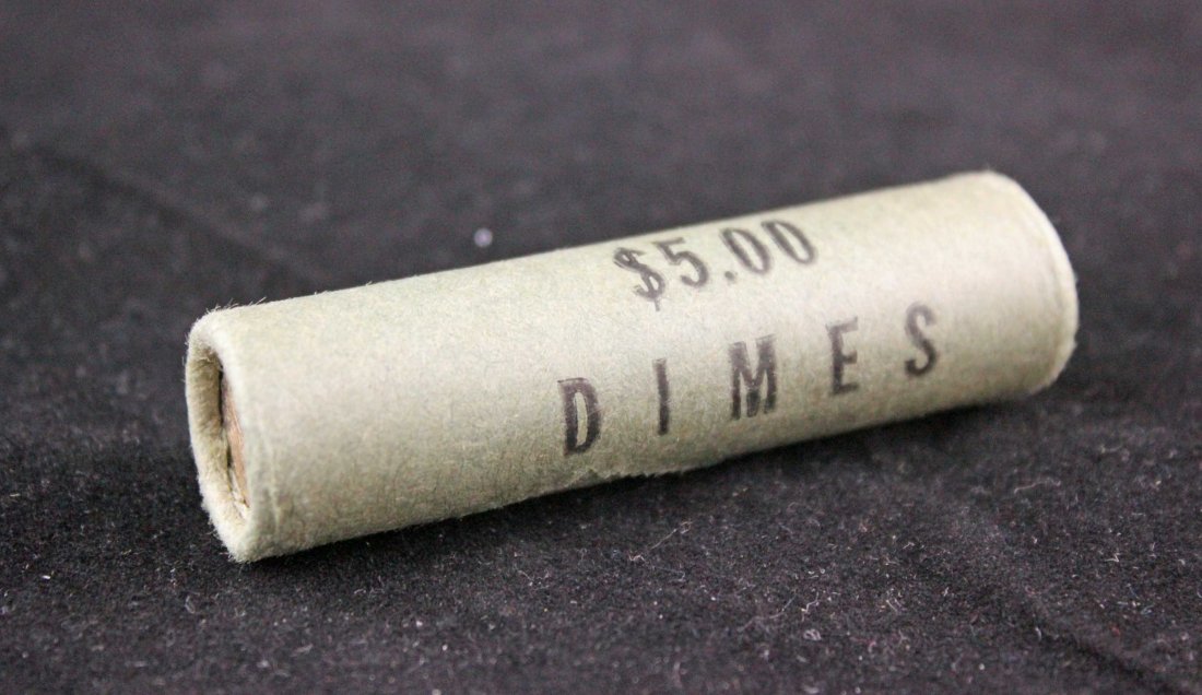 Fifty 1964 D Roosevelt Dimes in Federal Res. Roll: Fifty 1964 D Roosevelt Dimes in original Federal Reserve wrapper - St. Louis-Little Rock, Arkansas Branch Roll never opened. - Condition: Brilliant uncirculated.