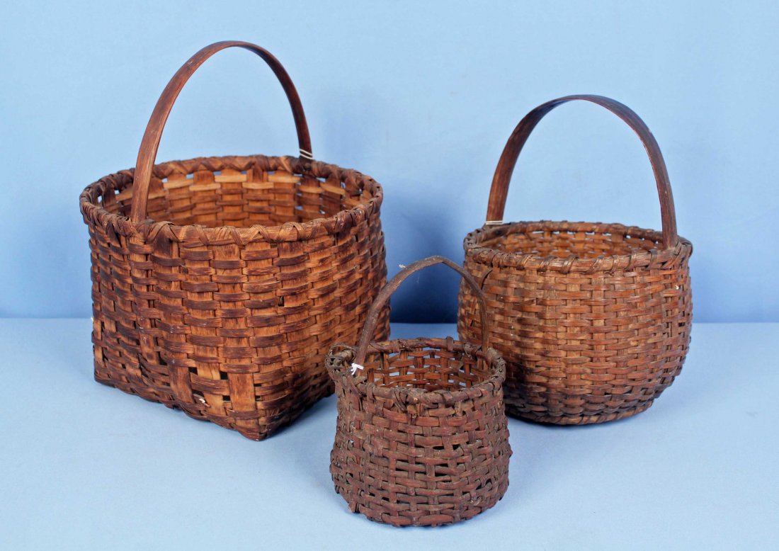 Three Handmade Antique Egg or Vegetable Baskets (1 of 4)