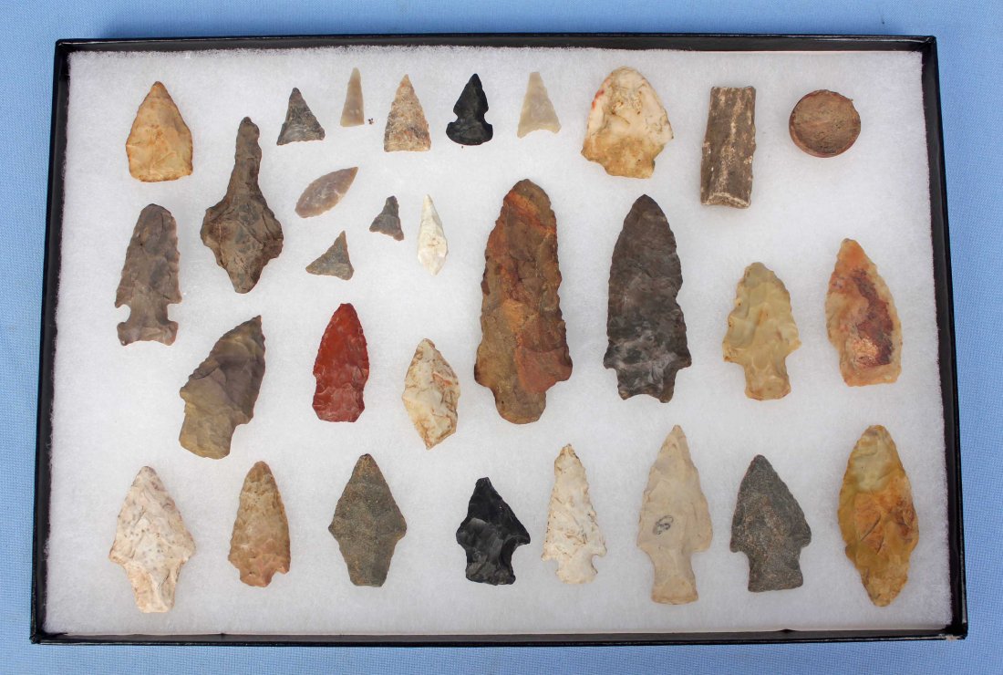 Display Case with 30 Indian Artifacts/Arrowheads (1 of 4)