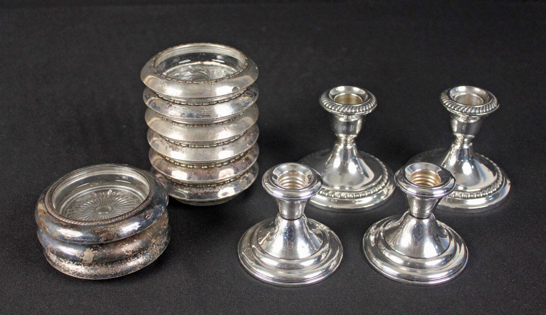 Sterling Silver Candlesticks & Coasters (1 of 6)