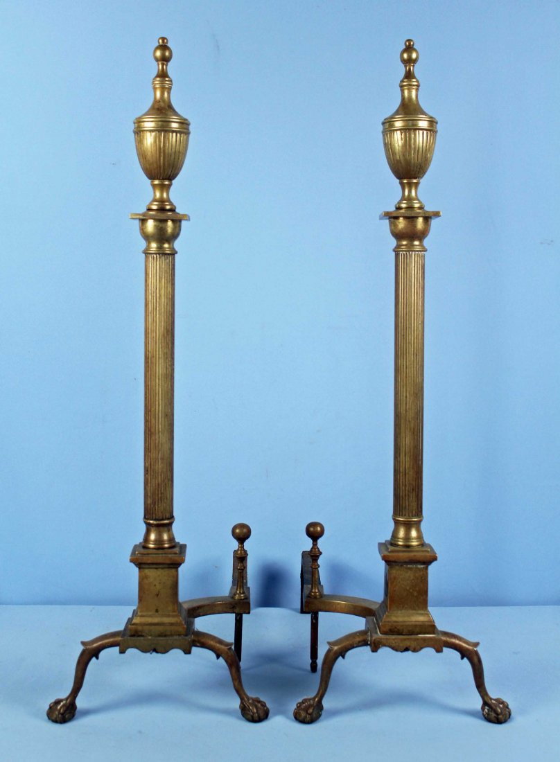 Pair of Brass Urn-Top Federal Andirons (1 of 6)