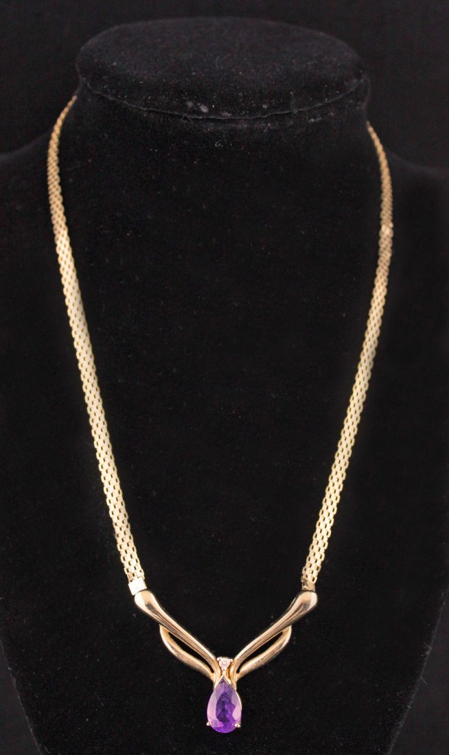 14K Gold Necklace w/ Diamond & Amethyst (1 of 3)