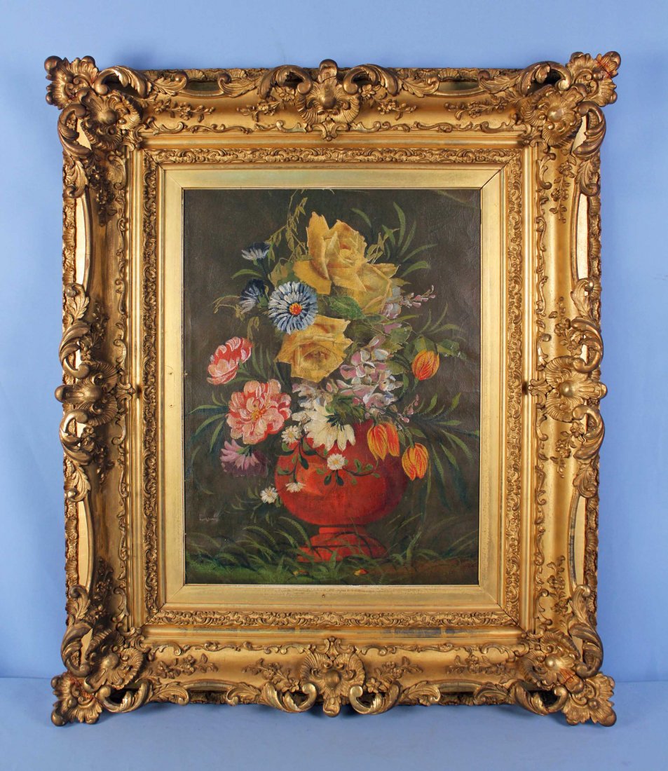 19th C. Urn with Flowers Still Life, Oil Painting (1 of 4)