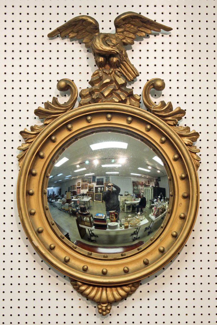 19th C. Federal Convex Mirror with Eagle Pediment (1 of 6)
