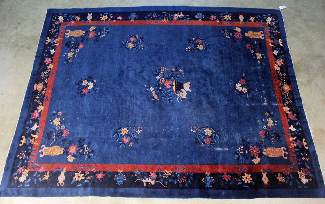 Chinese Art Deco Rug C. 1930, Urns & Flowers (1 of 6)