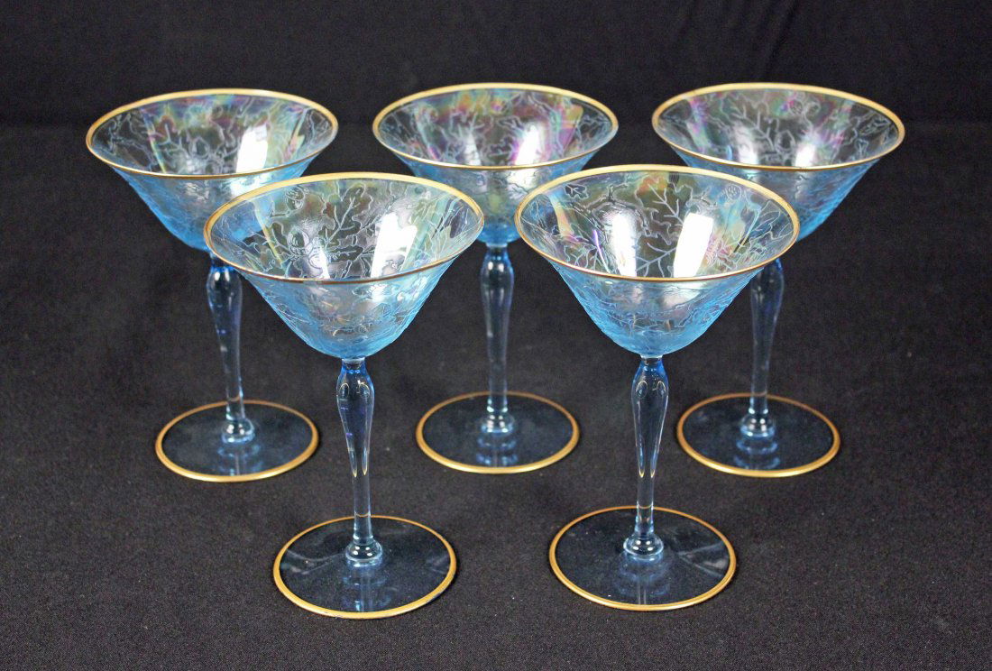 5 Fostoria Brocaded Ice Blue 6" Champagne Stems (1 of 4)