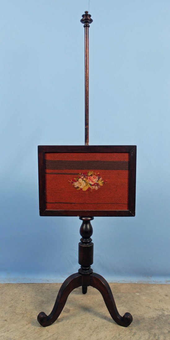 Victorian Firescreen w/ Rose Needlepoint (1 of 3)