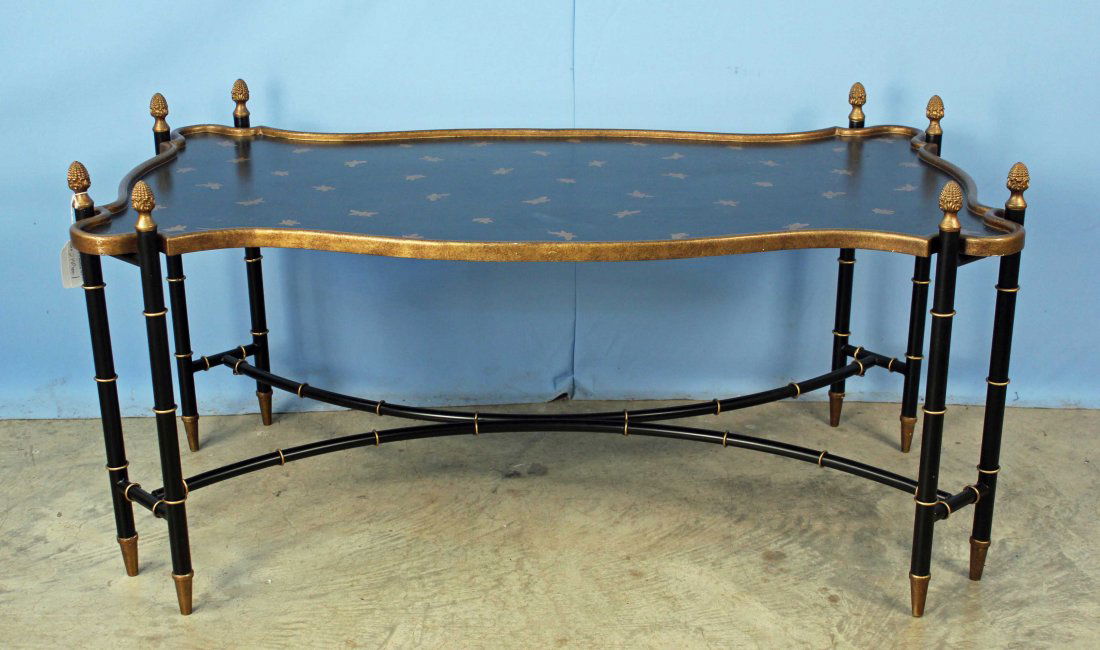 Faux Bamboo Tray Top Coffee Table Black & Gold (1 of 4)