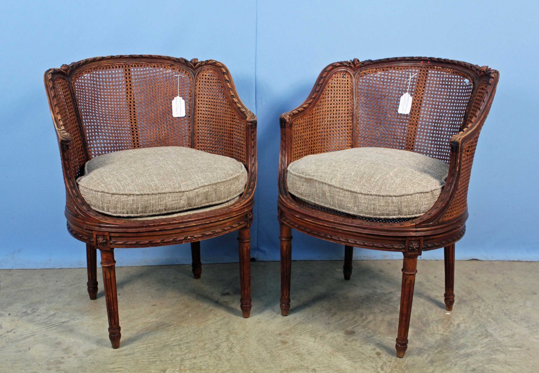 Pair of Louis XVI Style Cane Back Bergere Chairs (1 of 8)
