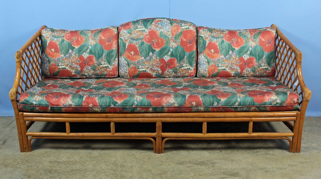 Rattan Sofa with Floral Cover (1 of 3)