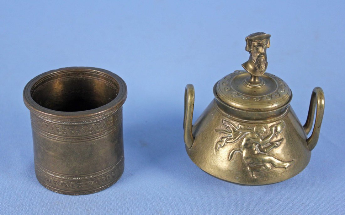 19th Century Brass Inkwell and Quill Holder (1 of 5)
