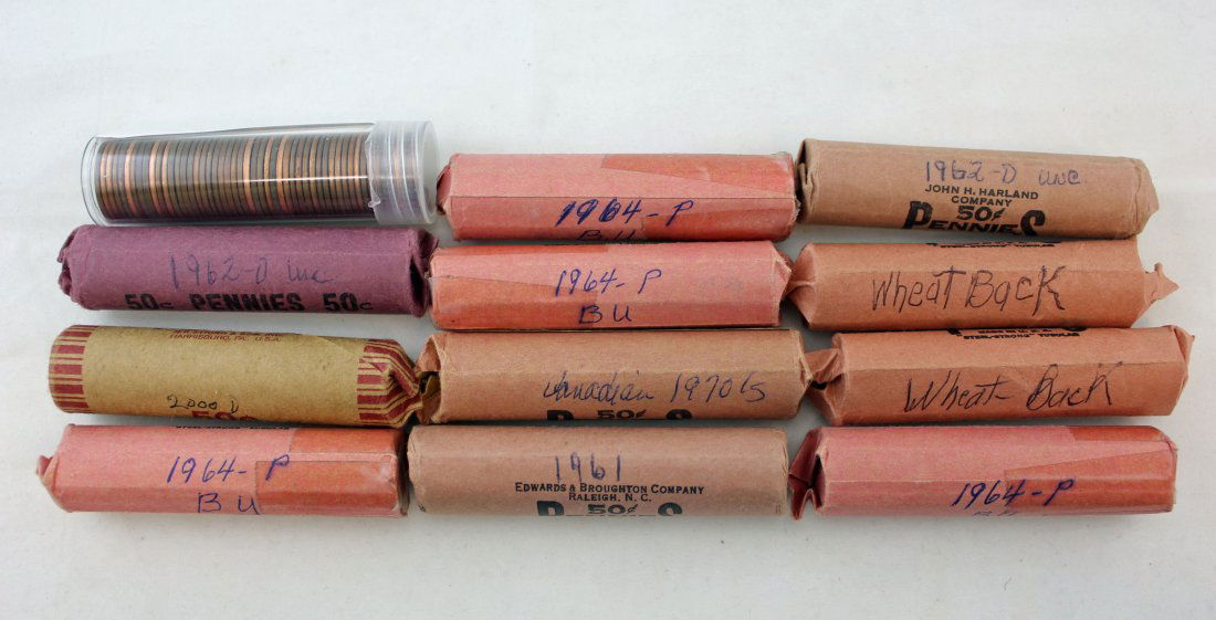 12 Rolls of U.S. and Canadian Pennies (1 of 2)