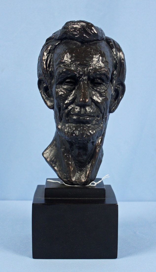 1955 Leo Cherne Bust of Abraham Lincoln: 1955 Leo Cherne Bust of Abraham Lincoln. Measures 15" high. Bust is cast in Alvastone with a bronze patina.