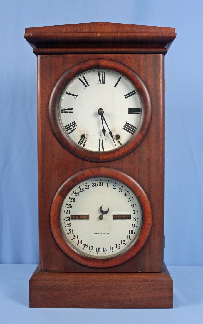 Seth Thomas Parlor Calendar Clock C. 1876: Seth Thomas Parlor Calendar C. 1876 double dial perpetual shelf clock, measuring 27" high.