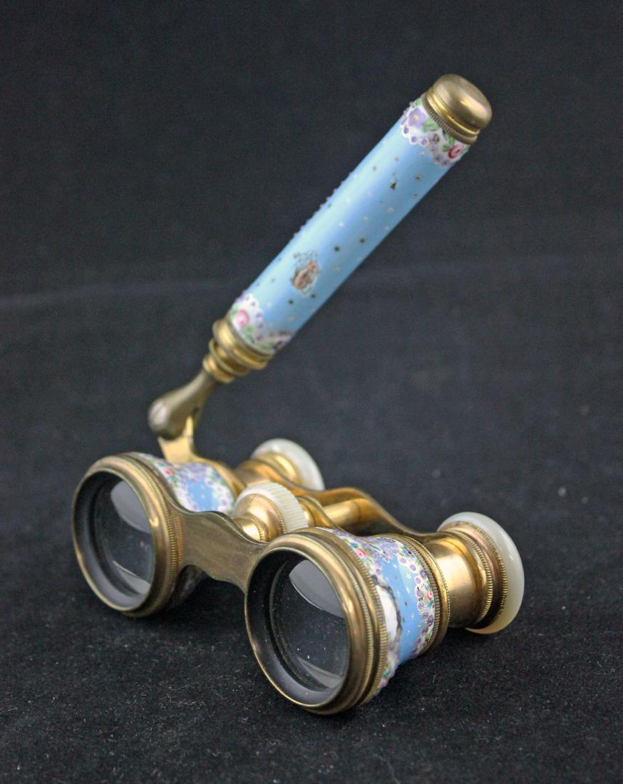 Pair of French Enameled Opera Glasses w/ Handle (1 of 6)