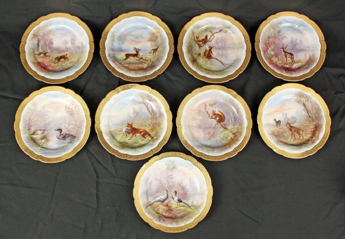Set of 9 J.P. Limoges Hand Painted Game Plates (1 of 10)