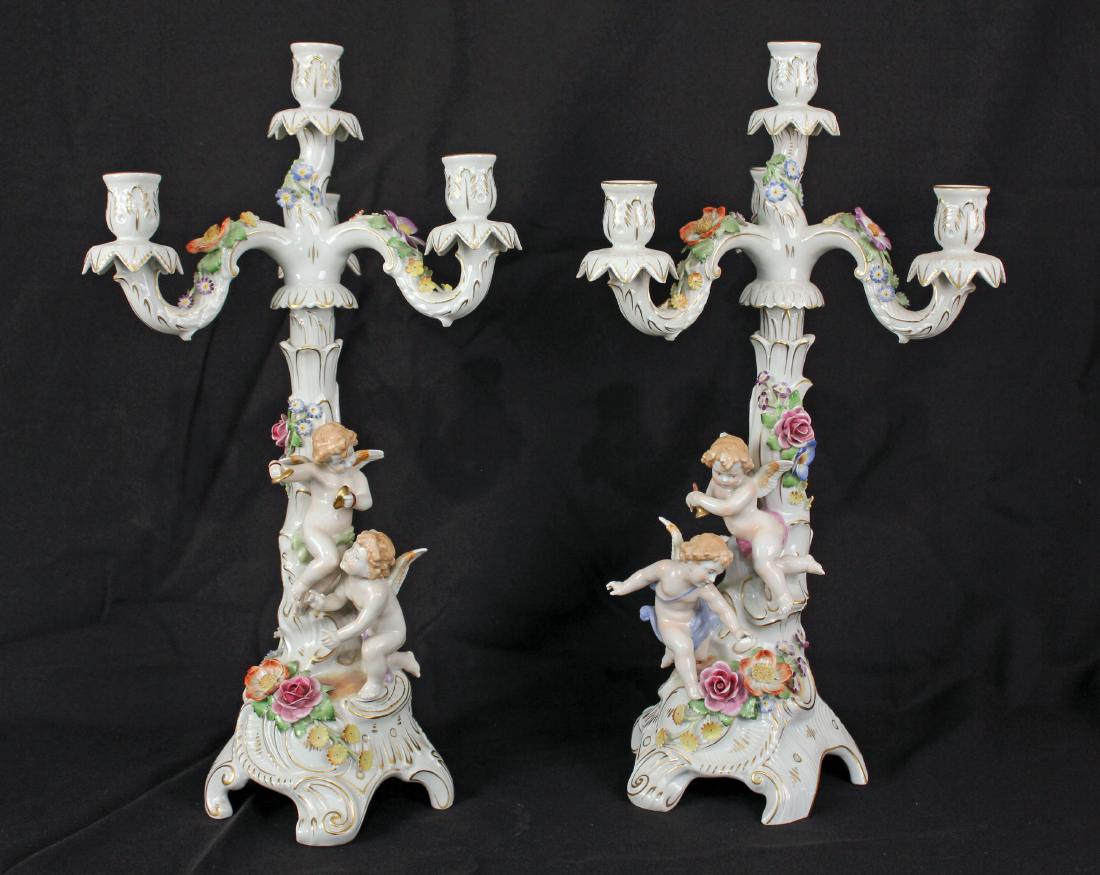 Pair of Four Light Dresden Porcelain Candelabras (1 of 8)
