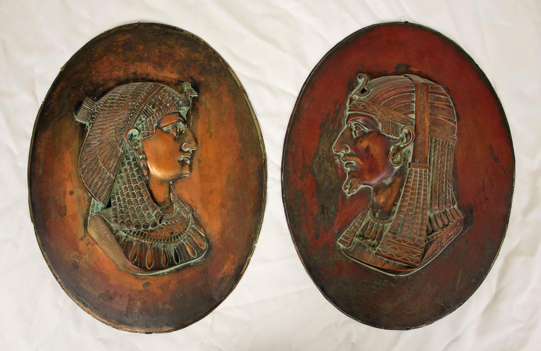 Pair 19th C. Egyptian Revival Copper Wall Plaques (1 of 6)