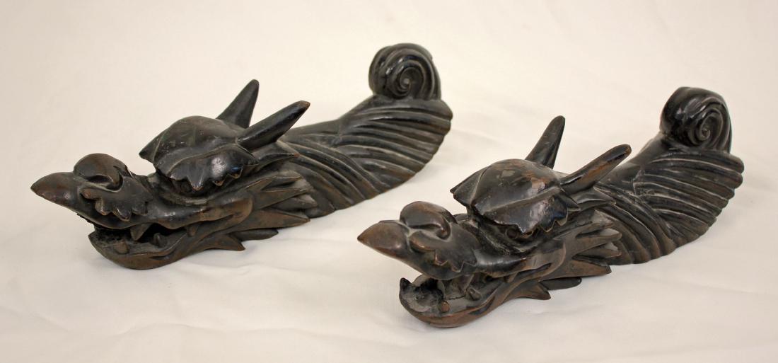 Pair of Chinese Bronze Dragon Head Ornaments (1 of 6)