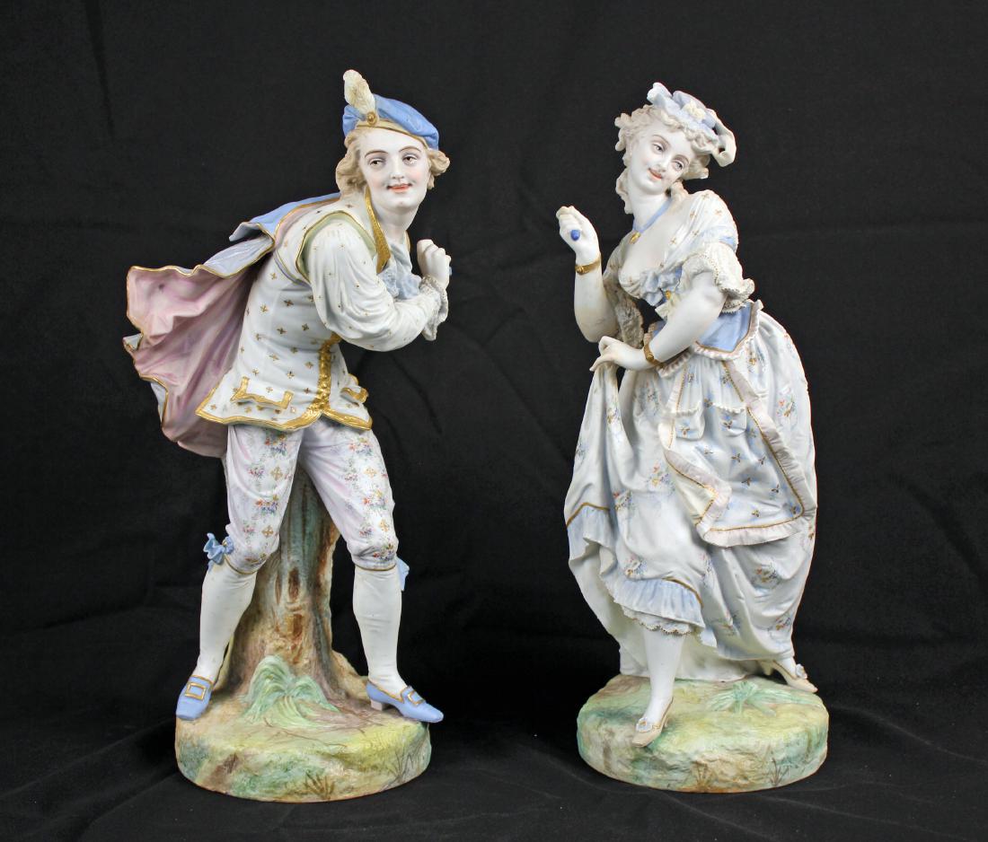 Pair of French Bisque Figures Signed V B w/ Domes (1 of 9)