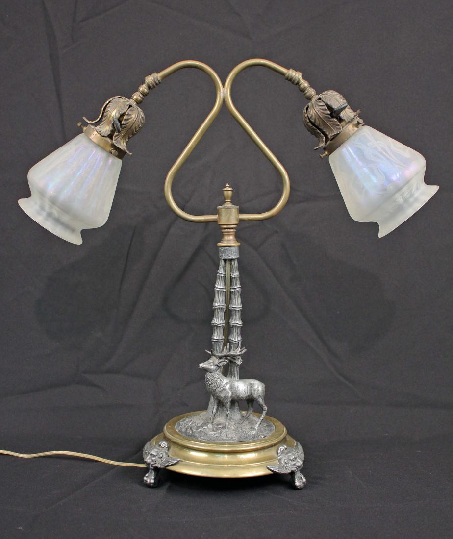 Double Brass and Metal  Desk Lamp  w/ Stag Base (1 of 9)