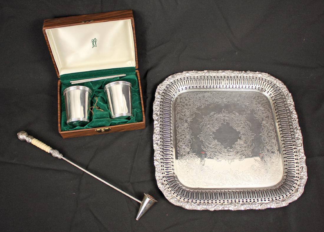 Silver Plate Items with Tray & Mint Julep Cups (1 of 7)