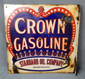 Rare Early Crown Gasoline Porcelain Flange