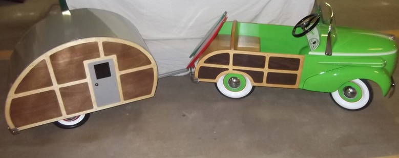 1938 Gendron Woody Pedal Car: Fully restored Gendron Woody Pedal Car with Camper. Complete with requisite surf boards Circa: 1938