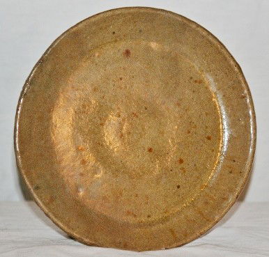Cheever Meaders Pottery Plate: Alkaline glazed plate. The bottom of the plate is signed CM which is rare - probably actually signed by Arie. That makes this a much more rare piece of pottery, as not many pieces were signed with jus