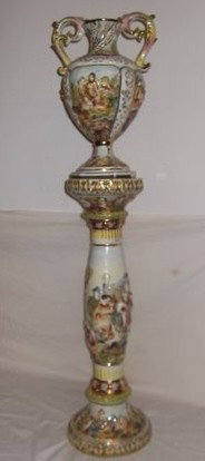 Capo de Monte Urn: Capo di Monte Urn on Stand. Some chips.