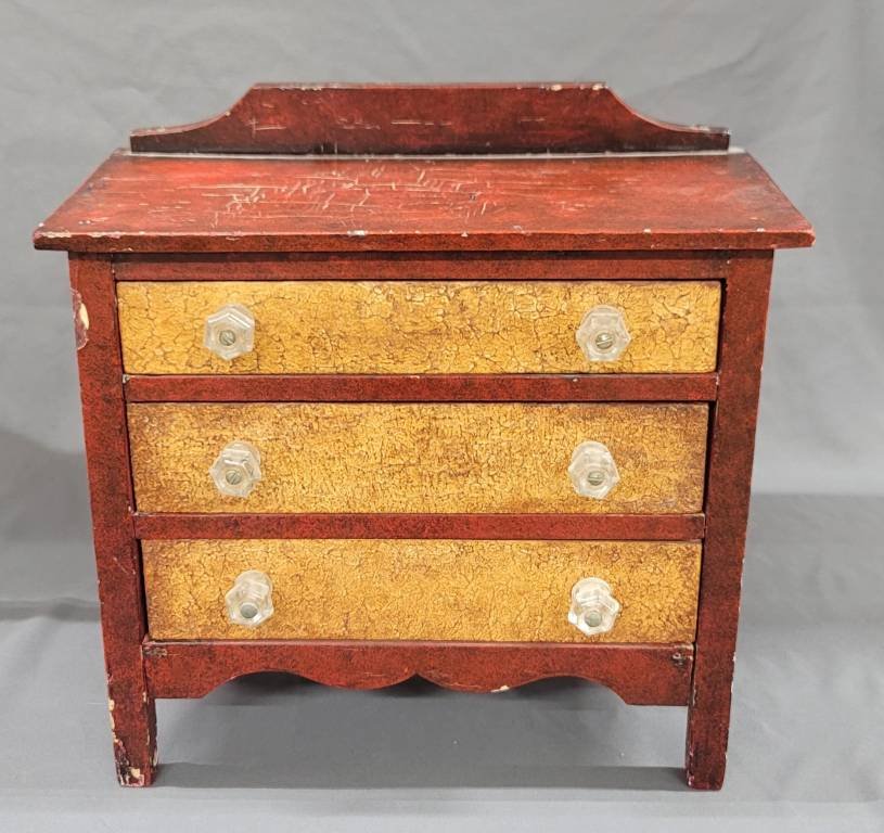 Fine Salesman Sample of a Dresser W/ Glass Knobs: Fine Salesman Sample of a Dresser W/ Glass Knobs circa early 1900s, hand done and outstanding paint and condition. This is a hard to find example. Size 13 1/4" Tall x 13" Wide