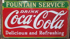 1933 Porcelain Fountain Service Coca Cola Sign